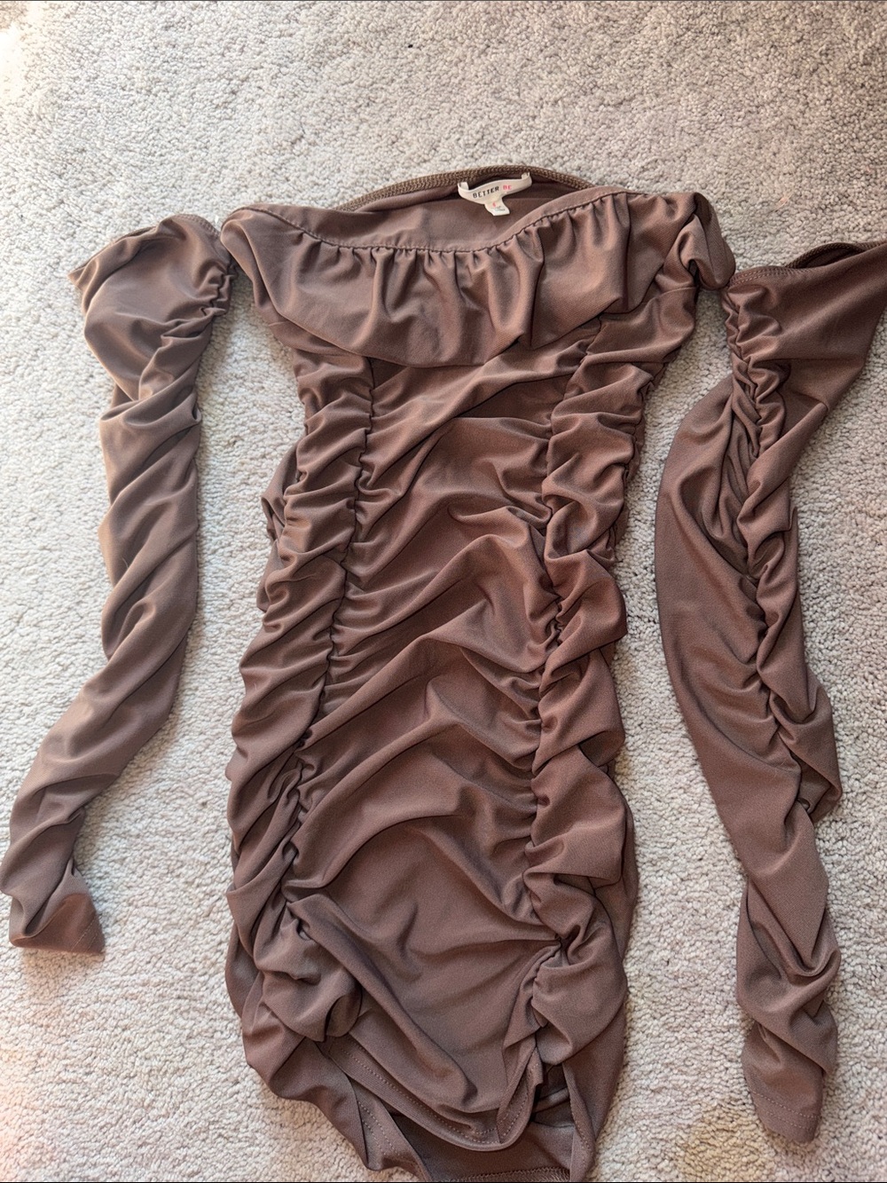 Better Be Brown Ruched Off-Shoulder Long Sleeve Bodycon Dress